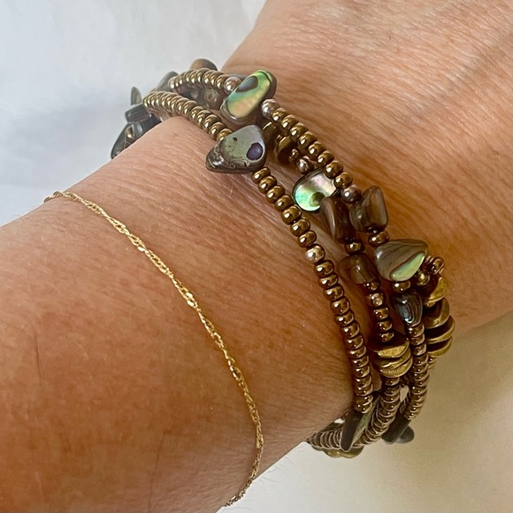 Silpada Sterling Sllver Bronze Brass Abalone Shell Glass Seed Bead Wrap Bracelet - Picture 5 of 6